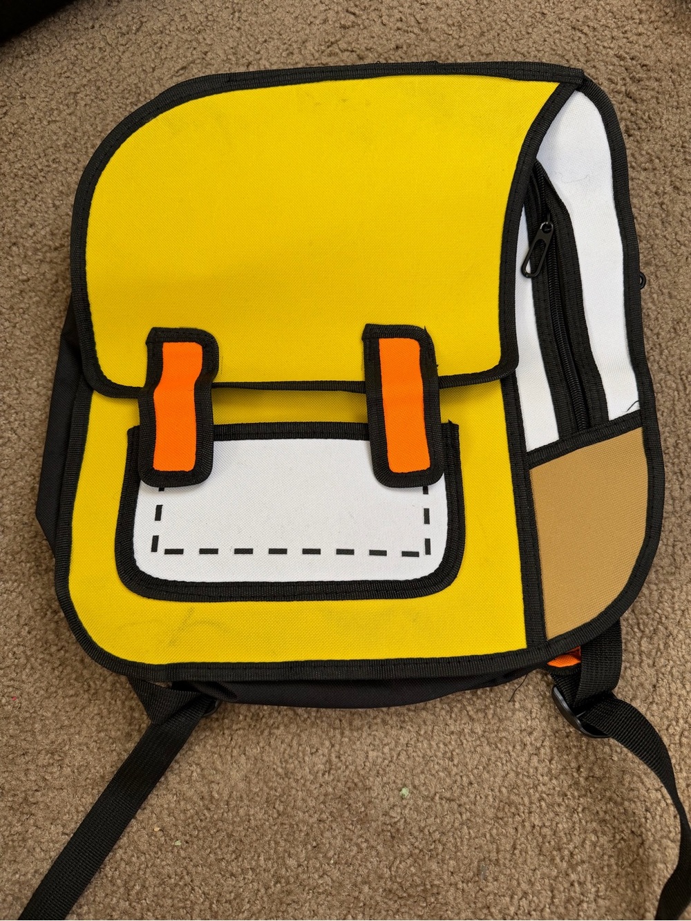 Kids Yellow Cartoon-Style Backpack with Orange Accents